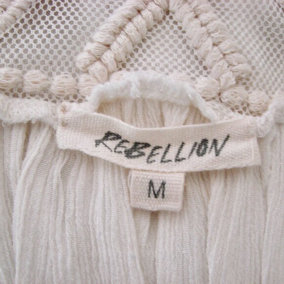 Cream Sleeveless Tank Top Boho Crochet Fringe Babydoll Loose Flowy Size Medium - Picture 3 of 10